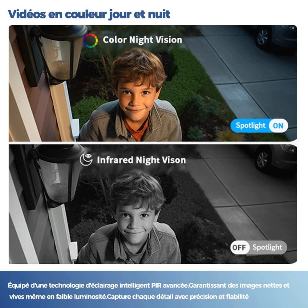 Caméra solaire extérieure ALEVIO 2.5K WiFi - Détection IA PIR - Vision nocturne couleur - Autonomie longue