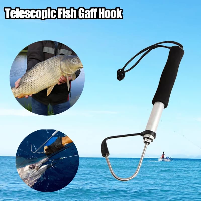 Gaffe télescopique pêche 28-60cm acier inoxydable - Crochet rétractable pour mer et glace