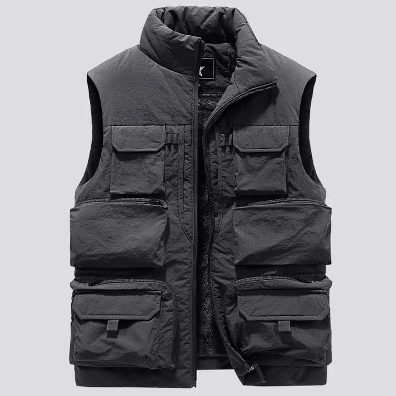 Veste multi-poches grande taille 6XL pour hommes - Gilet d'hiver chaud sans manches polaire mode