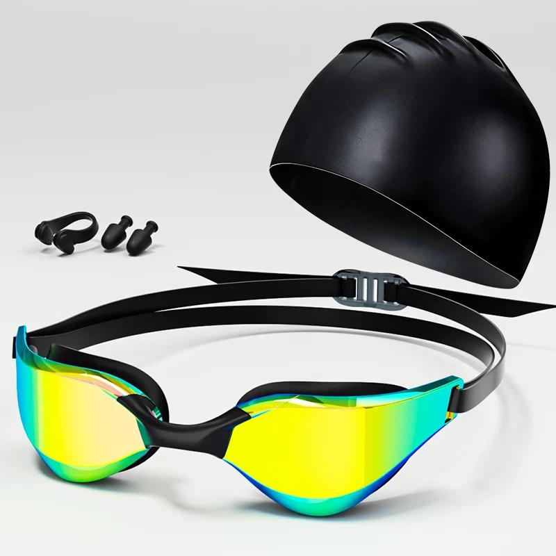 Lunettes de natation professionnelles adulte avec pince-nez bouchons d'oreilles et bonnet - HD étanches