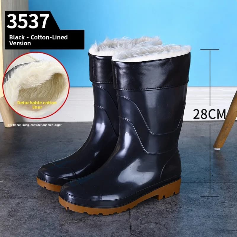 Bottes de travail mi-mollet noires anti-dérapantes imperméables en PVC pour homme