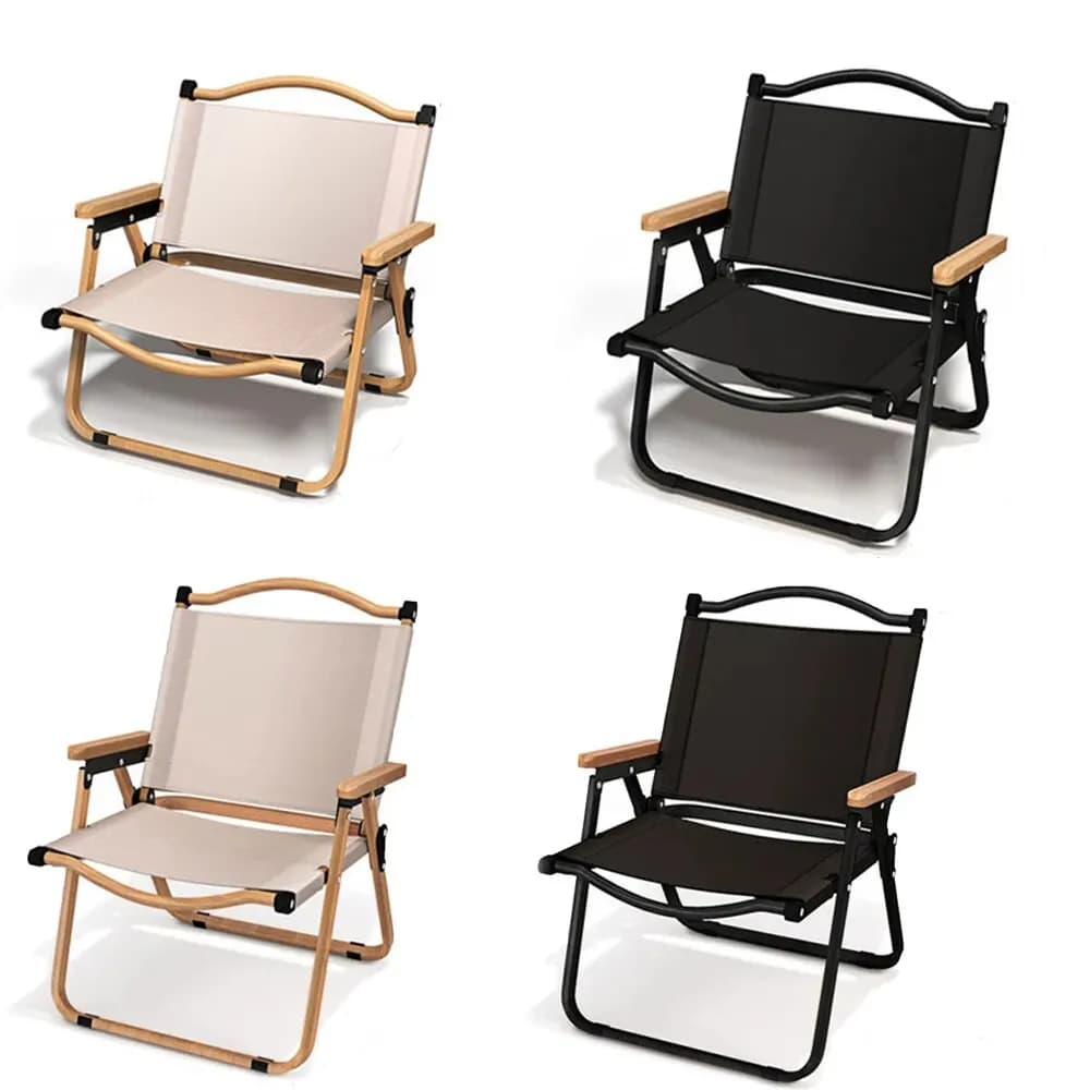 Chaise camping portable 2pcs aluminium grain bois - Équipement pêche pliable Comite