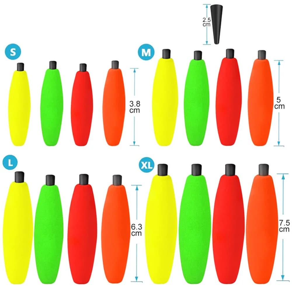 10 flotteurs de pêche légers en mousse dure flottante, bouchon cigare, tailles S M L XL,
