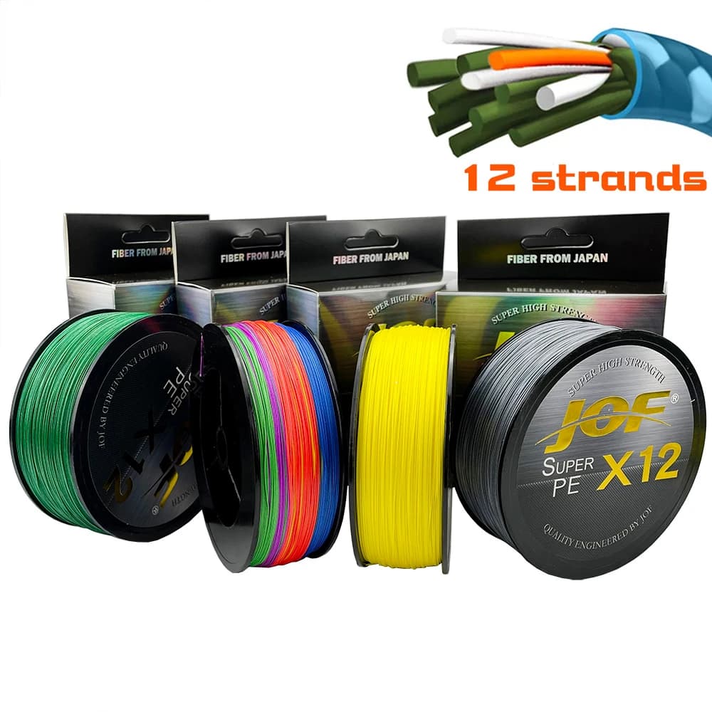 Ligne de pêche JOF X12 Super Résistante 12 brins Multifilament PE, 25LB à 92LB pour 100M 300M 500M