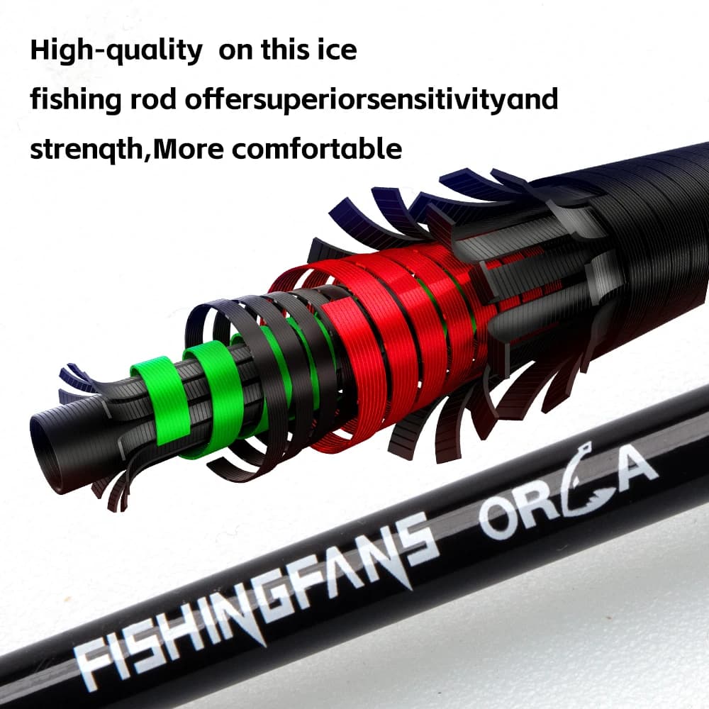 Canne pêche glace portable carbone hiver 24'' UL 30'' M pointe sensible télescopique hiver