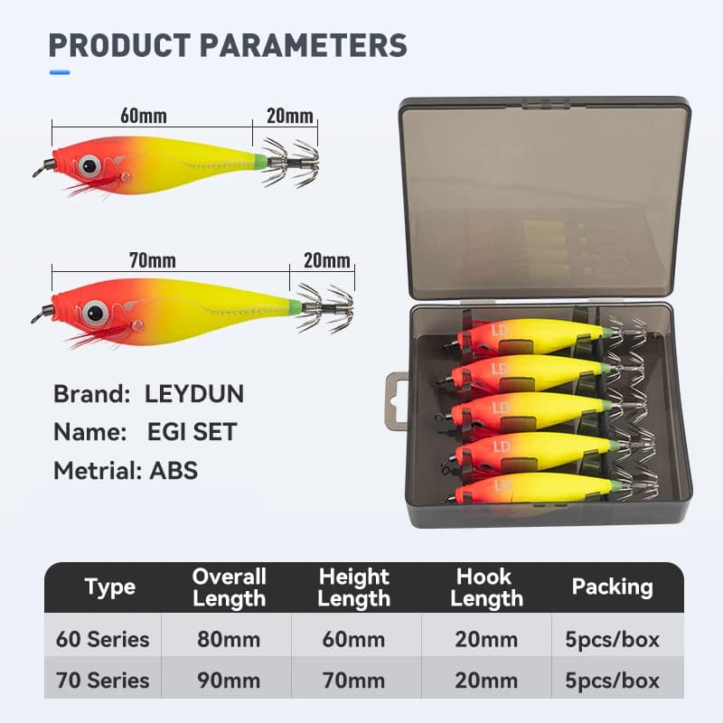 Leurre LEYDUN Luminous Horizontal Squid Jig 5pcs - Appât phosphorescent pêche calmar seiche crevettes mer