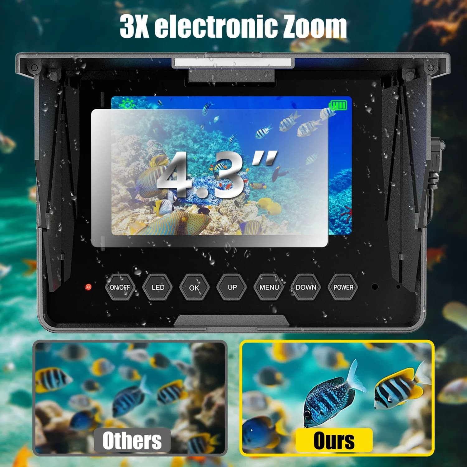 Caméra de pêche sous-marine 1080P HD avec écran LCD 4.3 pouces et batterie 8500mAh pour bateau