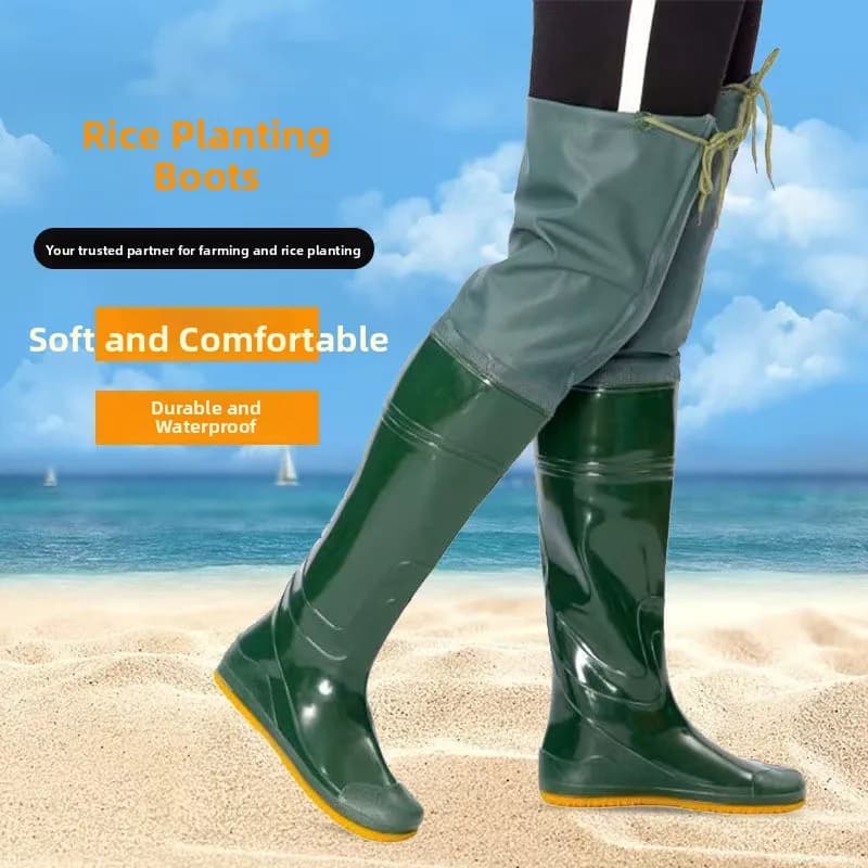 Bottes de pêche rizière hautes avec pantalon intégré pour pêche en eau profonde