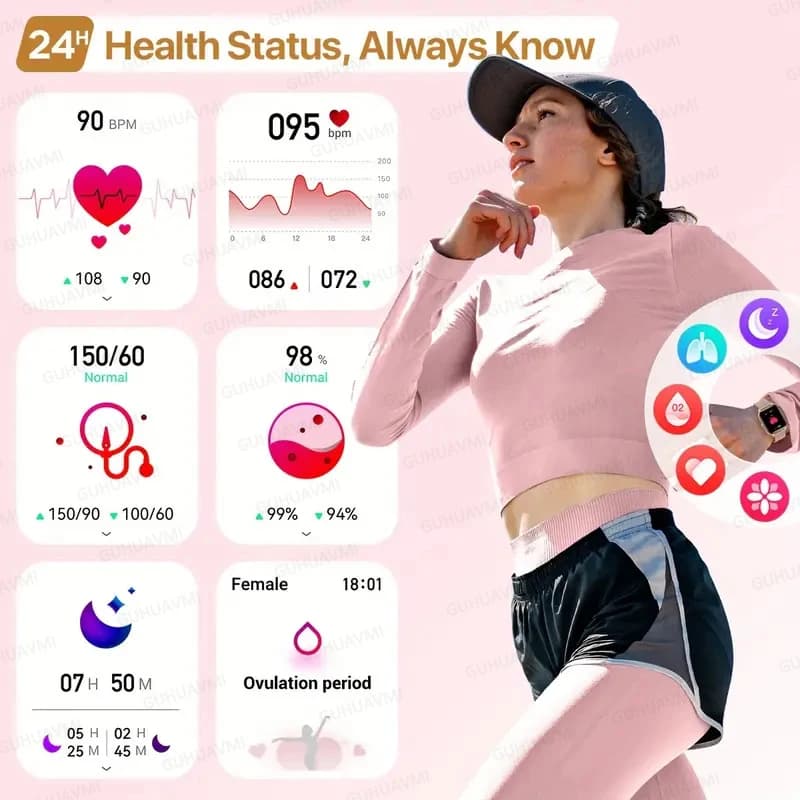 Montre Connectée 2026 Femme Homme - Smartwatch AMOLED écran toujours allumé étanche IP68 GPS Android iOS