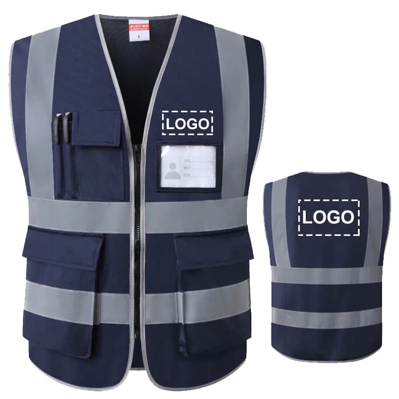 Veste de travail personnalisable pêche - Veste sécurité bleue marine poches pour secours
