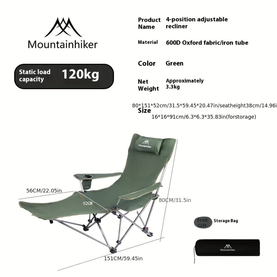 Fauteuil camping MOUNTAINHIKER toile Oxford 600D 4 positions pêche plage portable extérieur