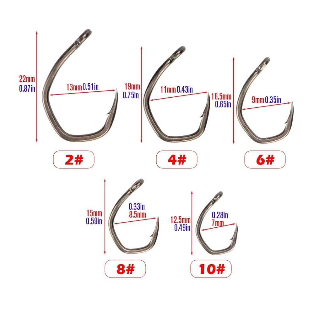 Hameçon de pêche Hirisi 8033 micro-barbelé en acier carbone, 50 pièces PTFE avec œil, boîte modulable