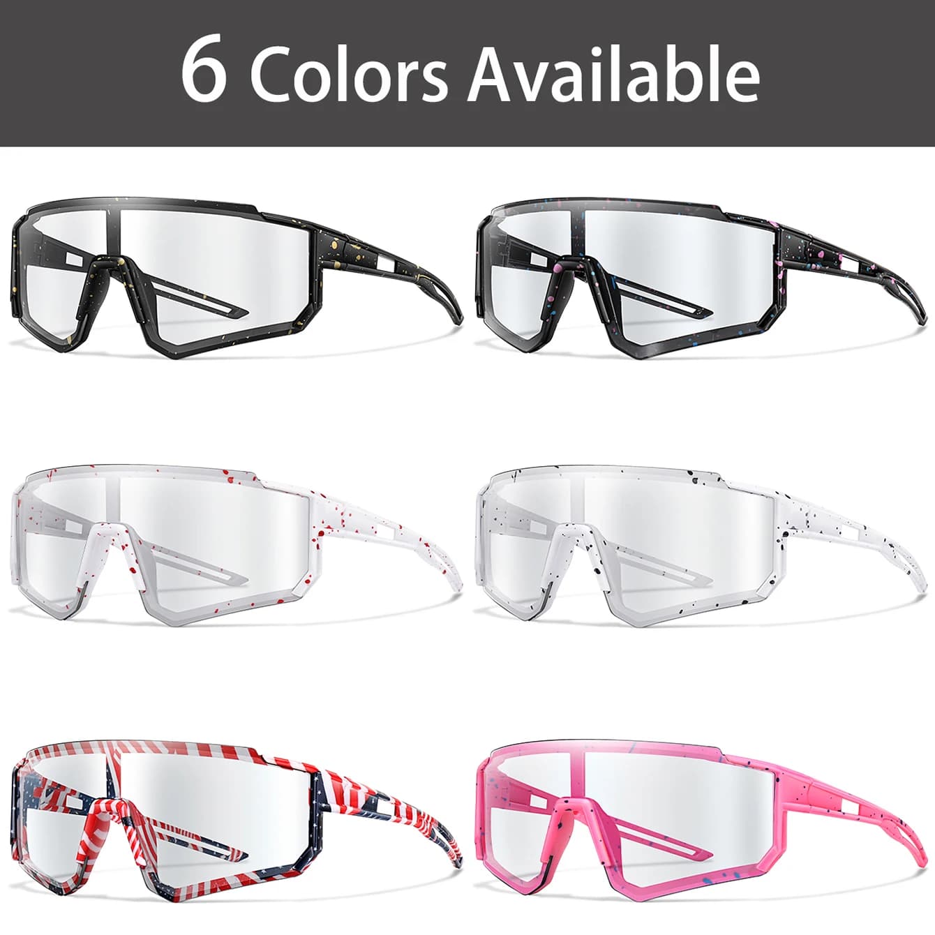 Lunettes photochromiques vélo pêche - Monture carrée anti-vent pour VTT et sports outdoor