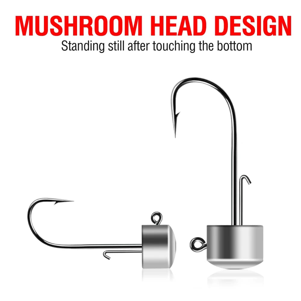 Hameçons Mushroom Head 20 pièces pour leurres souples Ned Rig 2.5g à 14g en acier haute teneur carbone