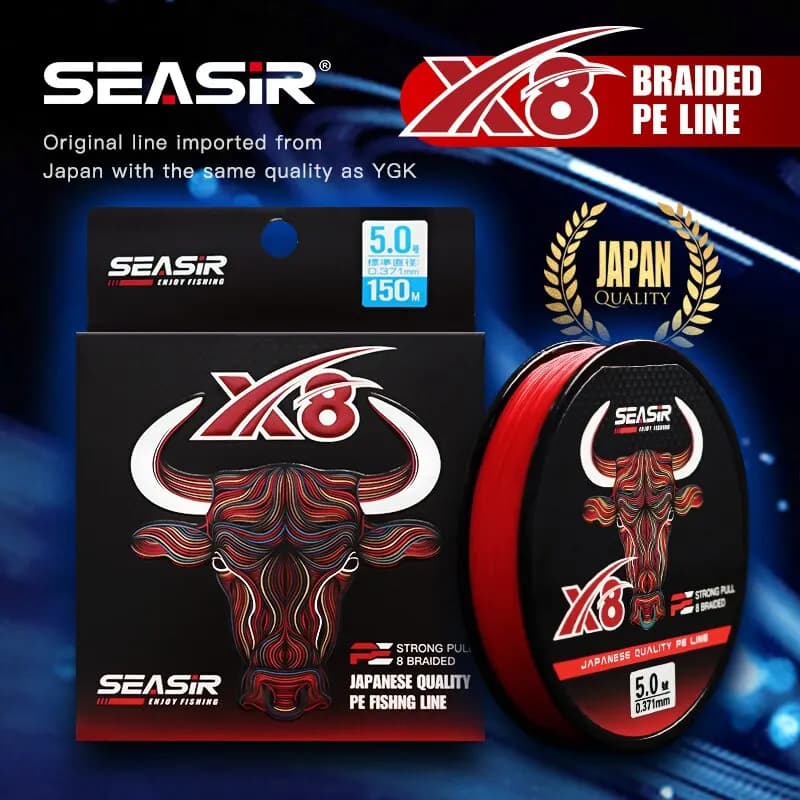 Seasir RedBull 8 brins fil pêche tressé PE 150M 0.8-5.0 - Qualité Japon haute résistance 12-50LB