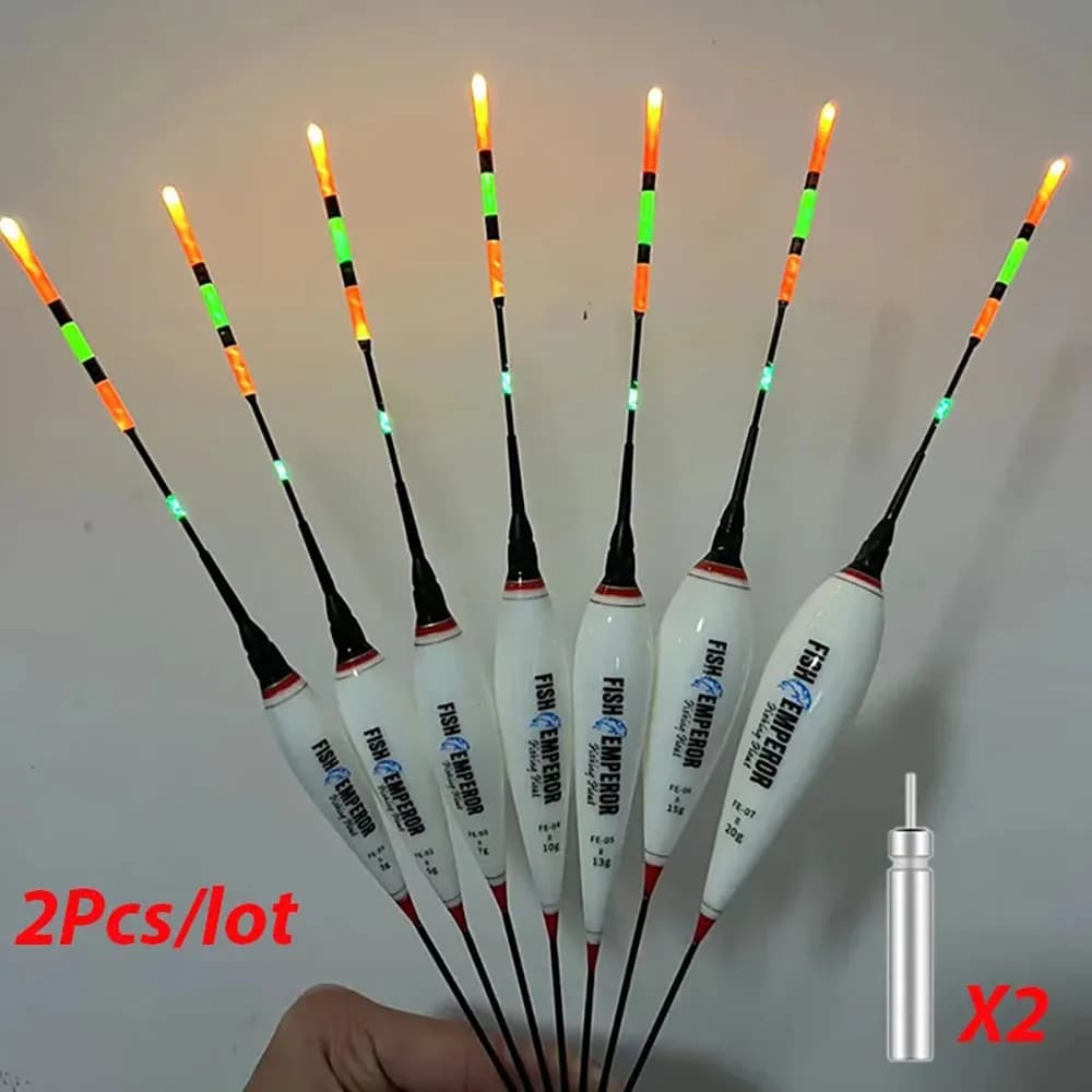 2 flotteurs LED lumineux pêche nocturne été 2024 - grande flottabilité 3g-13g avec pile CR425