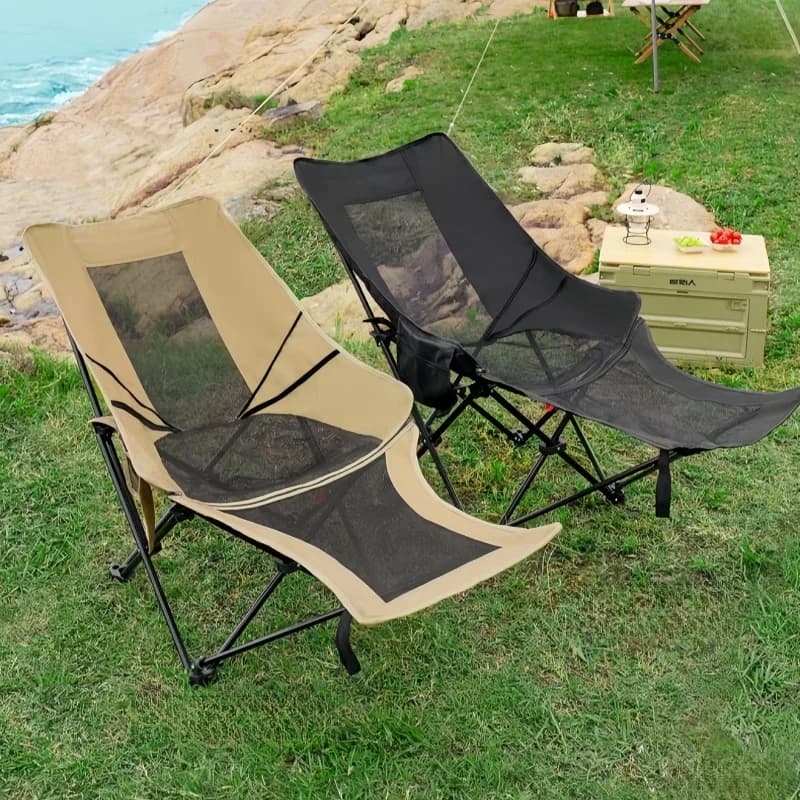 Chaise longue pliante 4 positions avec repose-pieds - Siège réglable léger pour pêche et plage