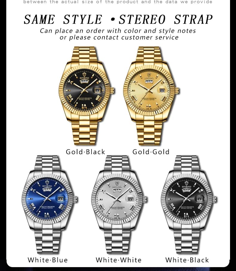 Montre homme BINBOND sport quartz étanche affichage numérique bracelet acier inoxydable pour pêche et business