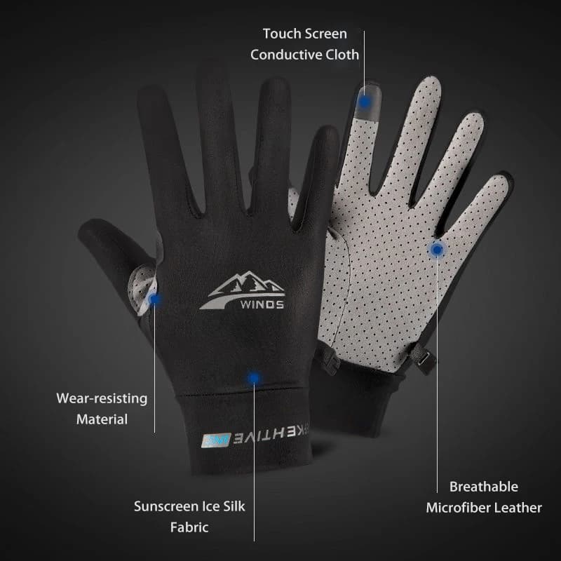 Gants doigts légers été pêche sport conduite vélo - Soie glacée tactile anti-dérapant hommes femmes