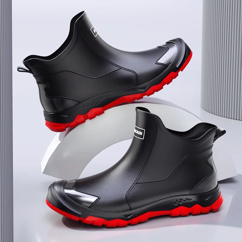 Bottes de chantier basses PVC à talon épais pour pêche construction antidérapantes confortables slip-on