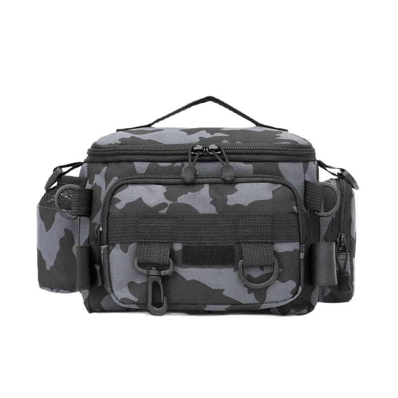 Sac ceinture pêcheur noir rangement matériel pêche porte-canne intégré sport extérieur pêche nomade