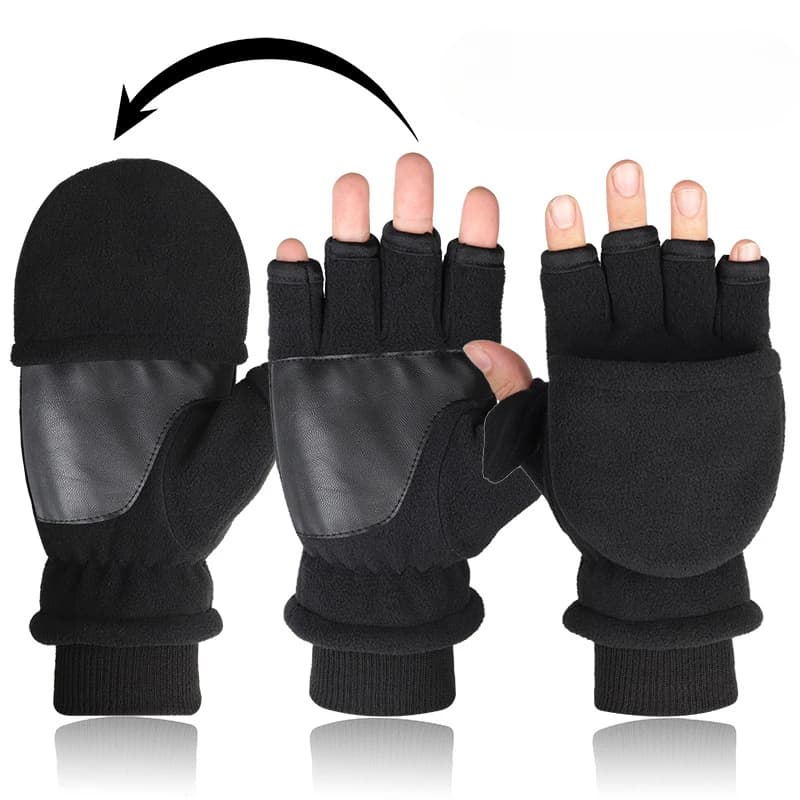 Gants convertibles doigts nuls hiver polaire chauds coupe-vent double couche rabat hommes femmes