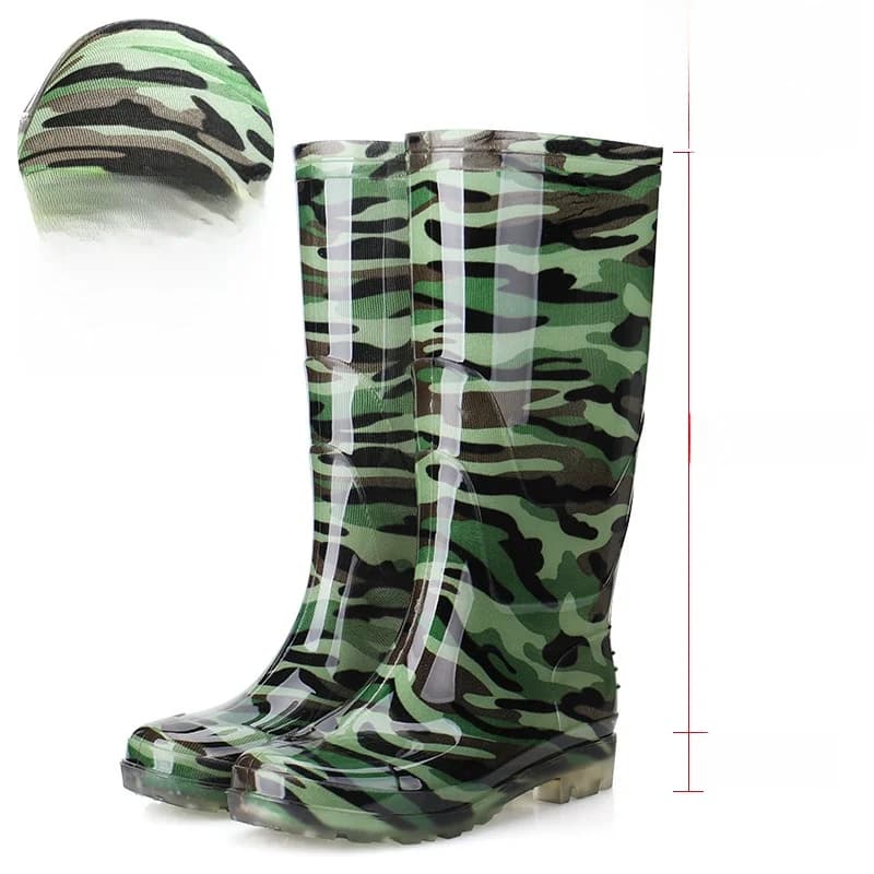 Bottes pluie camouflage traditionnel haute tube pêche - Chaussures caoutchouc jaunes cuisine anti-dérapantes