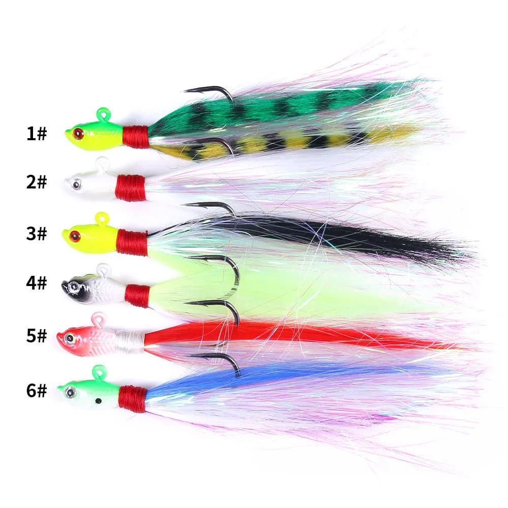 Leurre de pêche jig Bucktail avec œil 3D et barbe en plumes pour leurre de 7g à 56g