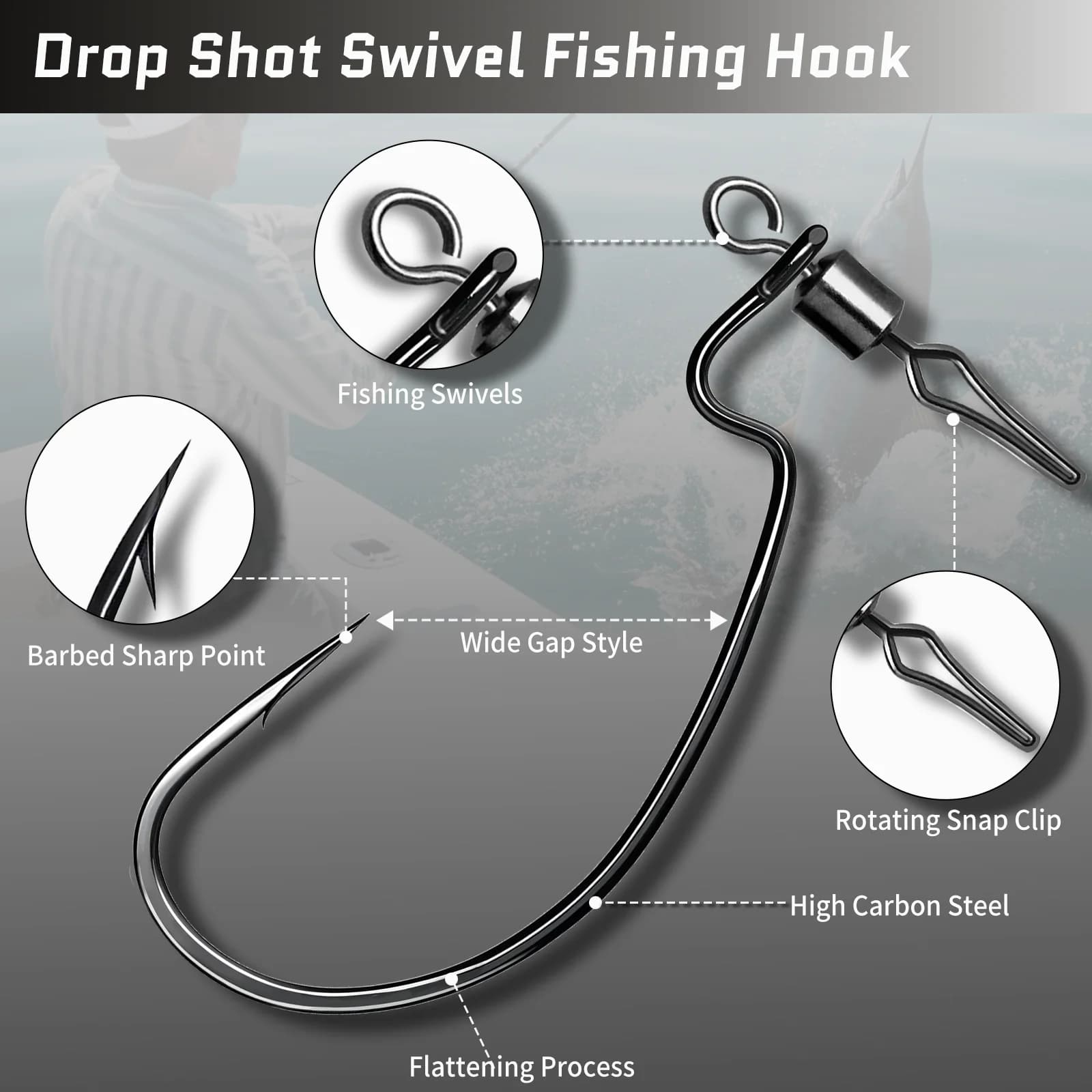 Hameçon EWG FishTrip avec émerillon roulant pour montages Texas et Carolina rig bass