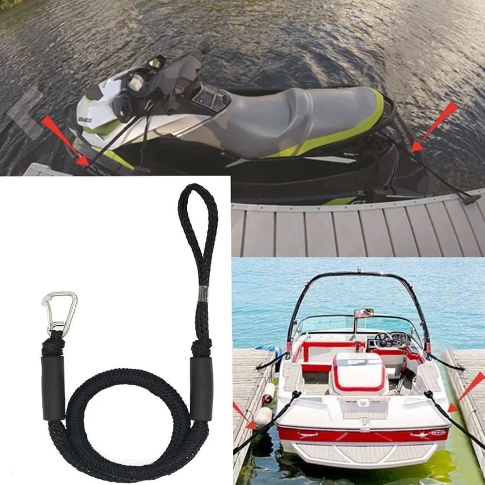 Corde d'amarrage élastique marine anti-choc 4 pieds avec crochet inox pour bateau dock surf bungee