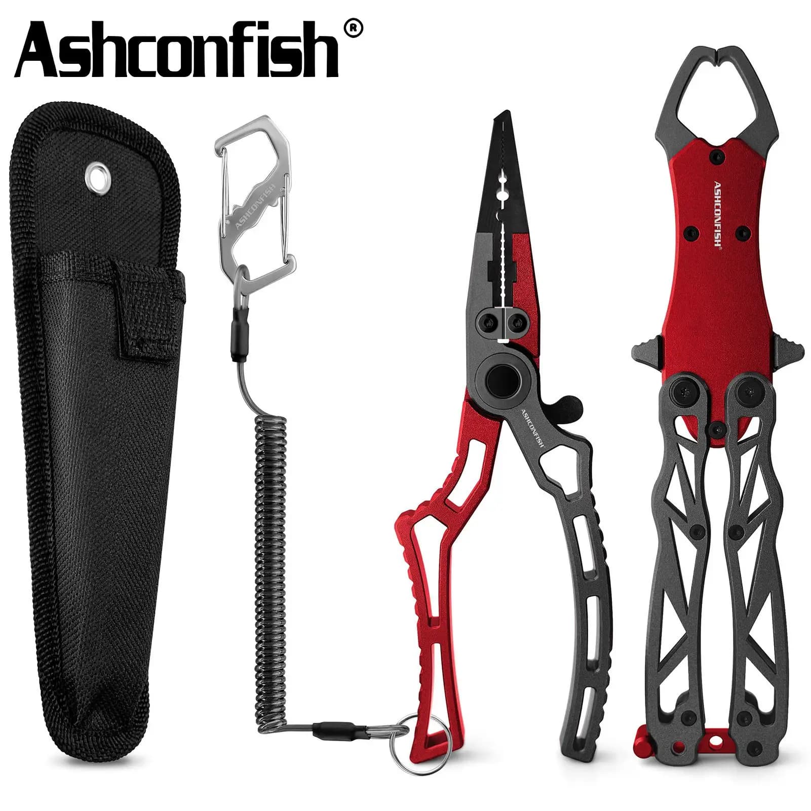Kit complet pêche Ashconfish en alliage aluminium - Pince, décrocheur, pèse-poisson et ciseaux