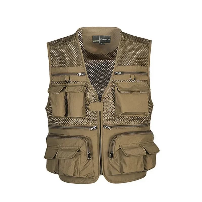 Veste de pêche respirante séchage rapide multi-poches couleur vert armée pour randonnée et photographie