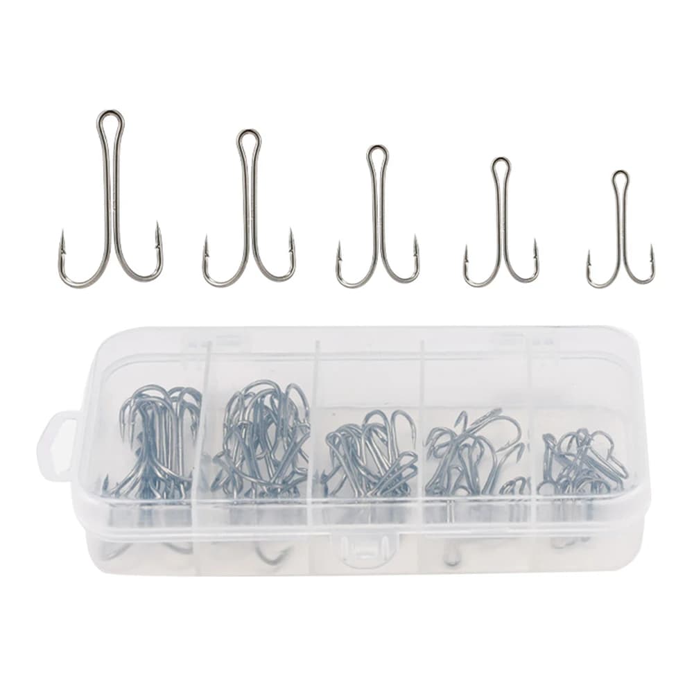 Hameçons double longue tige acier carbone pour leurres grenouilles, 50 pièces pour pêche aux leurres