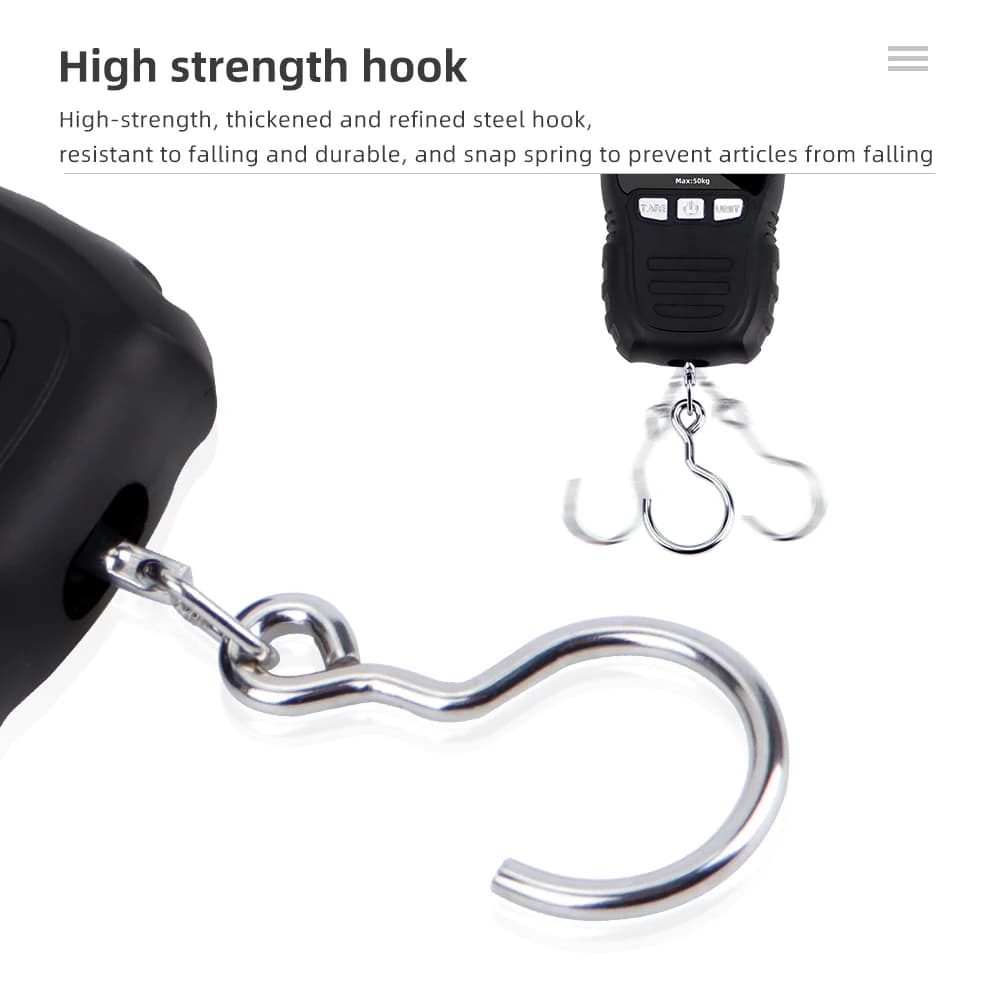 Balance digitale crochet portable 50KG précision 5G avec mètre ruban intégré 1.5m pour poisson et bagages