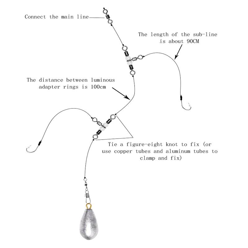 Connecteur de pêche 3 voies T-Turn en acier inoxydable avec perles lumineuses - 10/50 pièces
