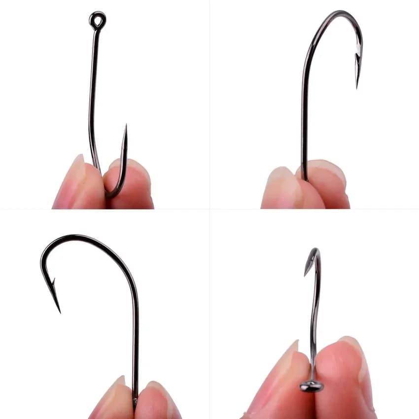 50 hameçons carbone pour carpe avec trou et ardillon, hameçon vers pour pêche à la mouche et leurre