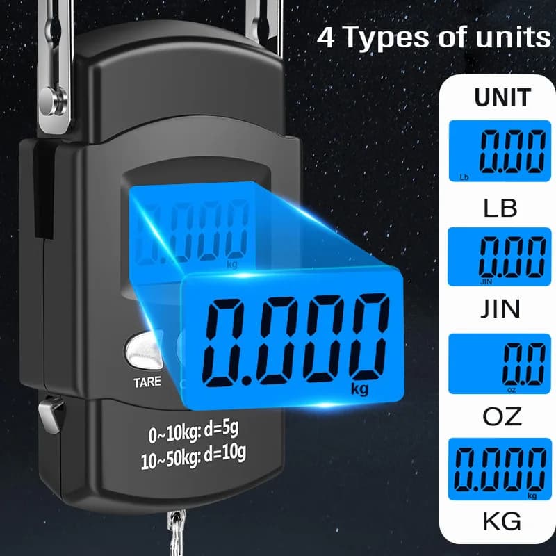 Pèse-bagages électronique LCD 10g à 50kg avec mètre ruban rétractable 100cm pour pêche voyage
