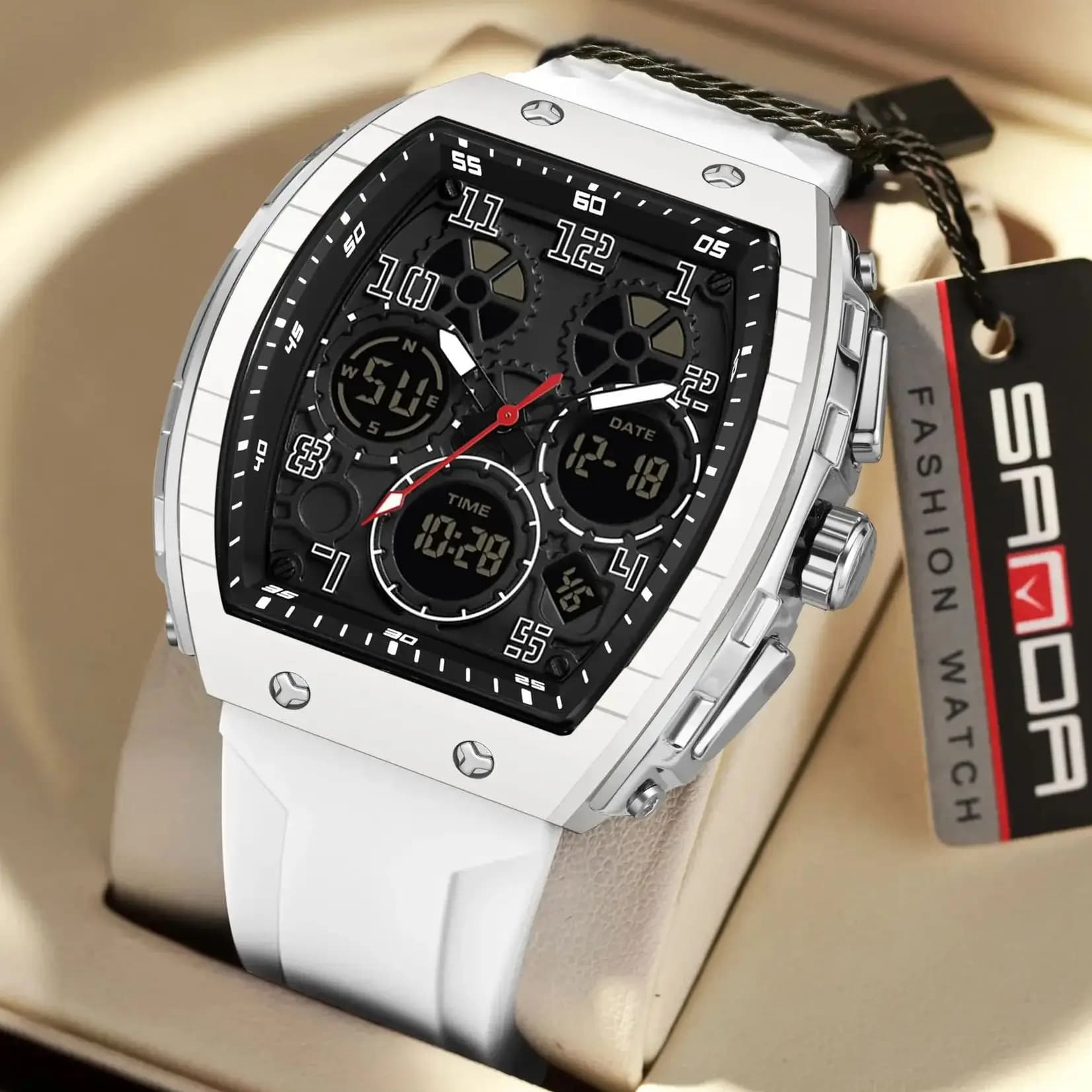 Montre digitale militaire étanche homme - Chronomètre sport LED pêche multifonction silicone