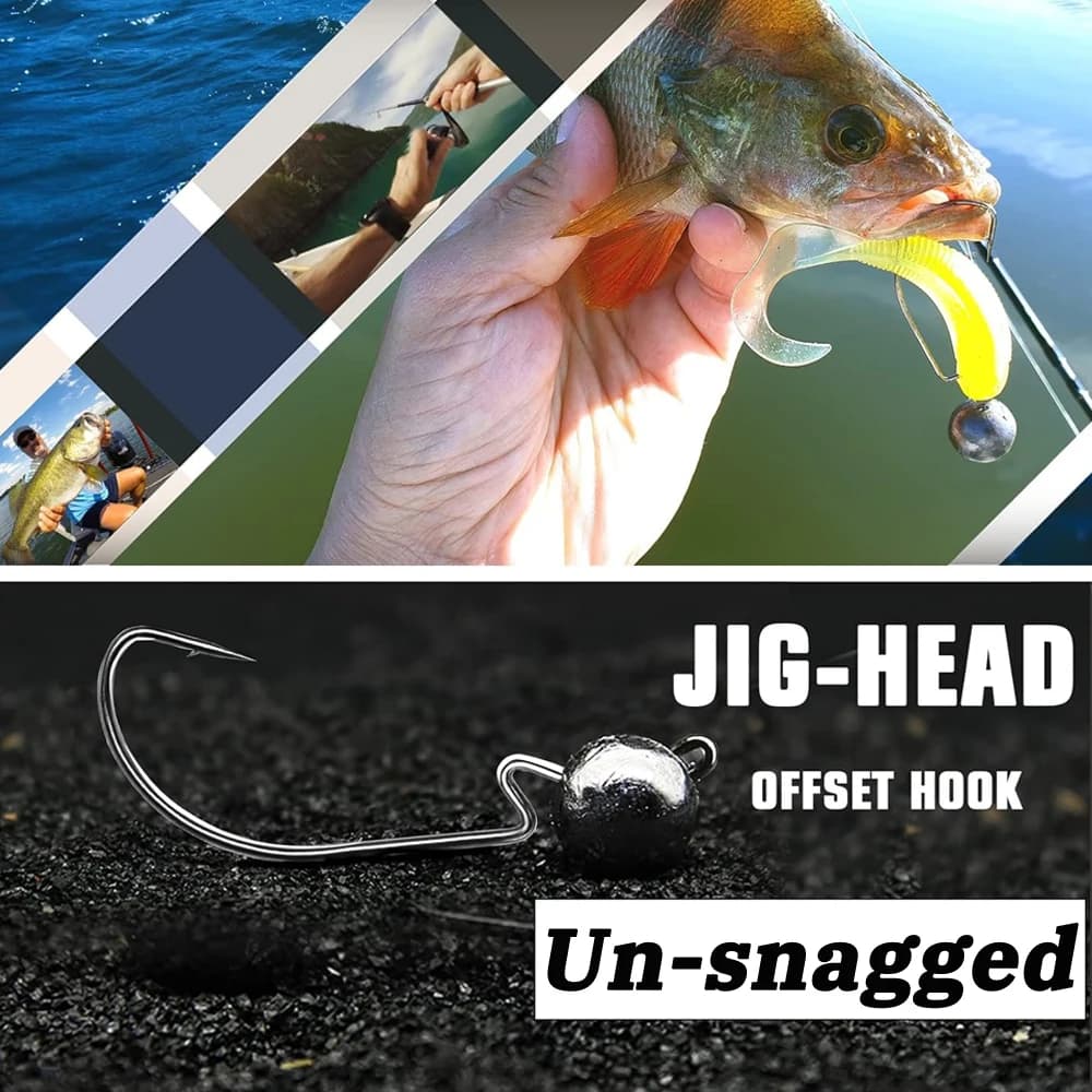 Hameçons plombés 3.5g à 14g pour pêche au leurre souple angle offset pointe barbelée