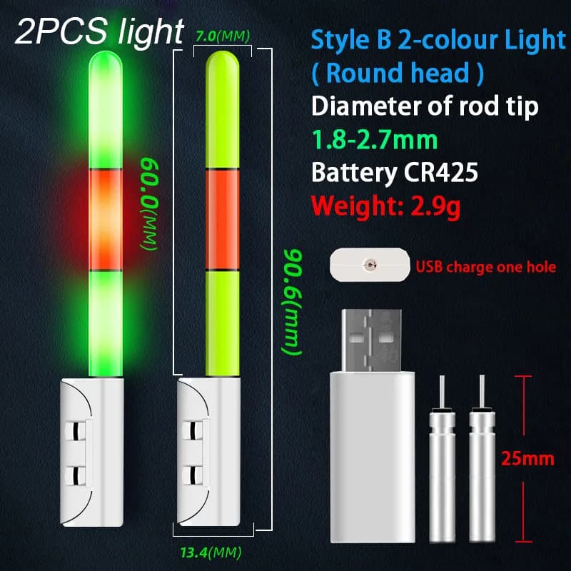 2 Flotteurs lumineux LED pour canne à pêche, rechargeables par USB, pour la pêche de nuit CR425