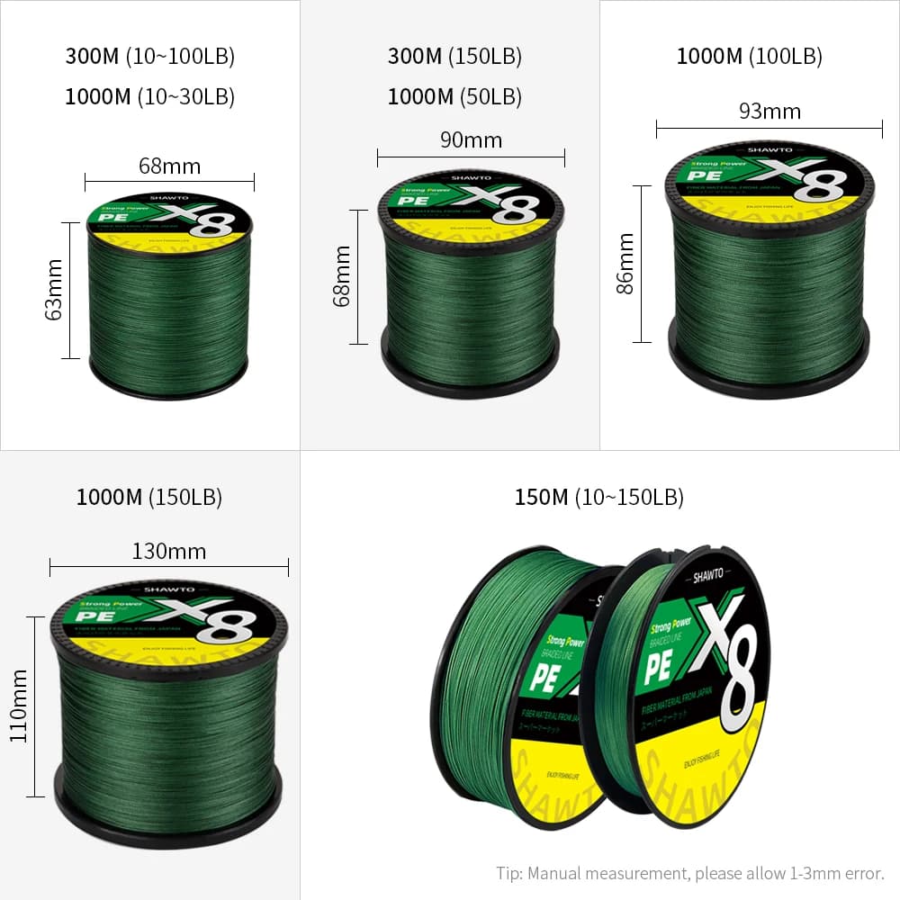 Shawto Ligne tressée 8 brins 150M-1000M - Fil de pêche multifilament soie pour tous types de pêche