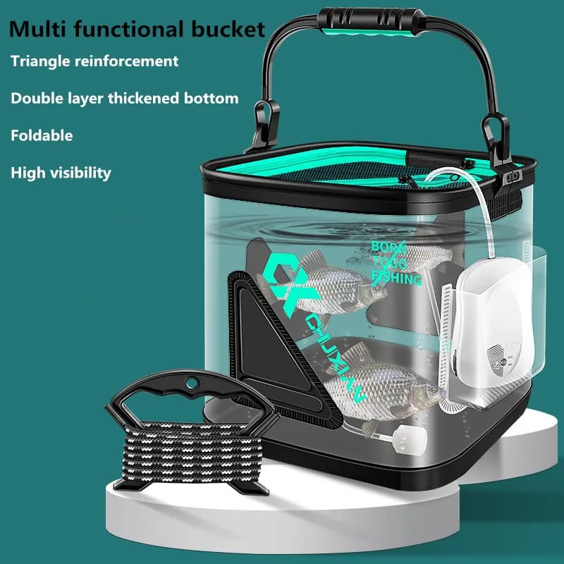 Seau poissons vivants 13L pliable EVA - Bac pêche transportable aquarium portatif accessoires
