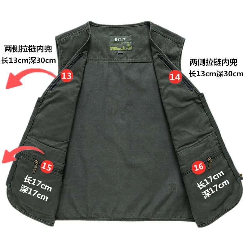 Gilet sans manches homme été grande taille 150kg avec 16 poches pour pêche et photographie