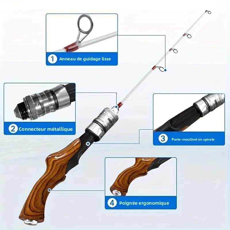 Canne pêche glace portable détachable ultra-légère sensible pour pêche hivernale sur lac gelé