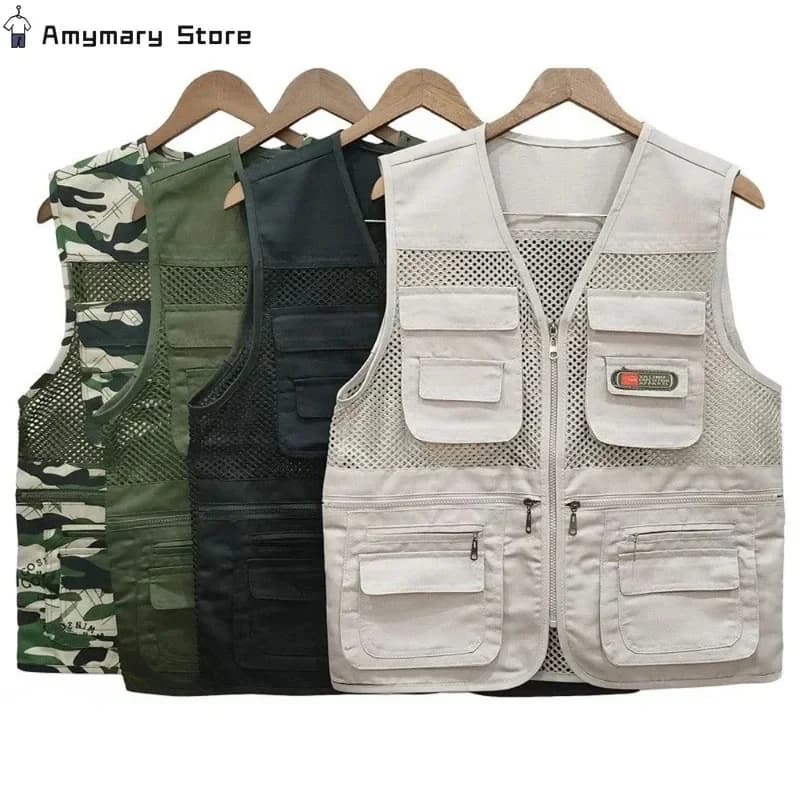 Gilet été léger maille respirant multi-poches pêche voyage camping photo travail pour homme
