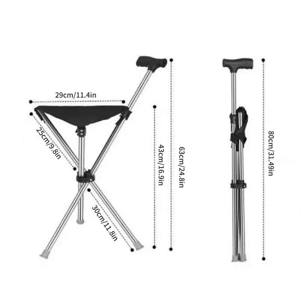 Canne-siège pliable portable léger antidérapant pour marche extérieure randonnée senior sécurité