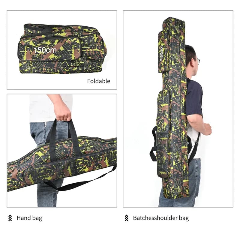 Sac double épaule pliable 1.3m/1.5m pour cannes mer grande capacité, rangement outils pêche extérieur
