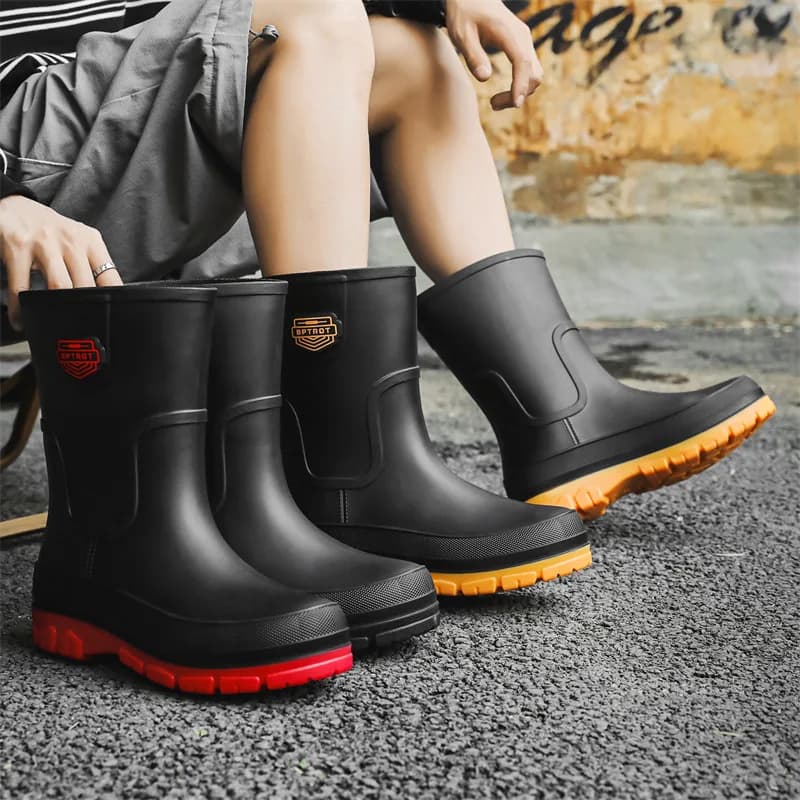 Bottes de pluie homme mi-mollet doublées polaire pêche toutes saisons antidérapantes