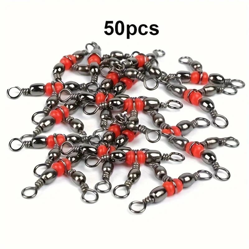 50 pièces connecteurs pêche à trois voies avec perles et mousquetons pour leurres et lignes