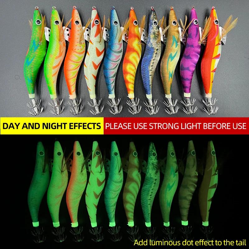 Leurre dur pêche crevettes lumineux 10 pièces - Appât wobbleur calmar pieuvre yeux 3D avec sac de transport